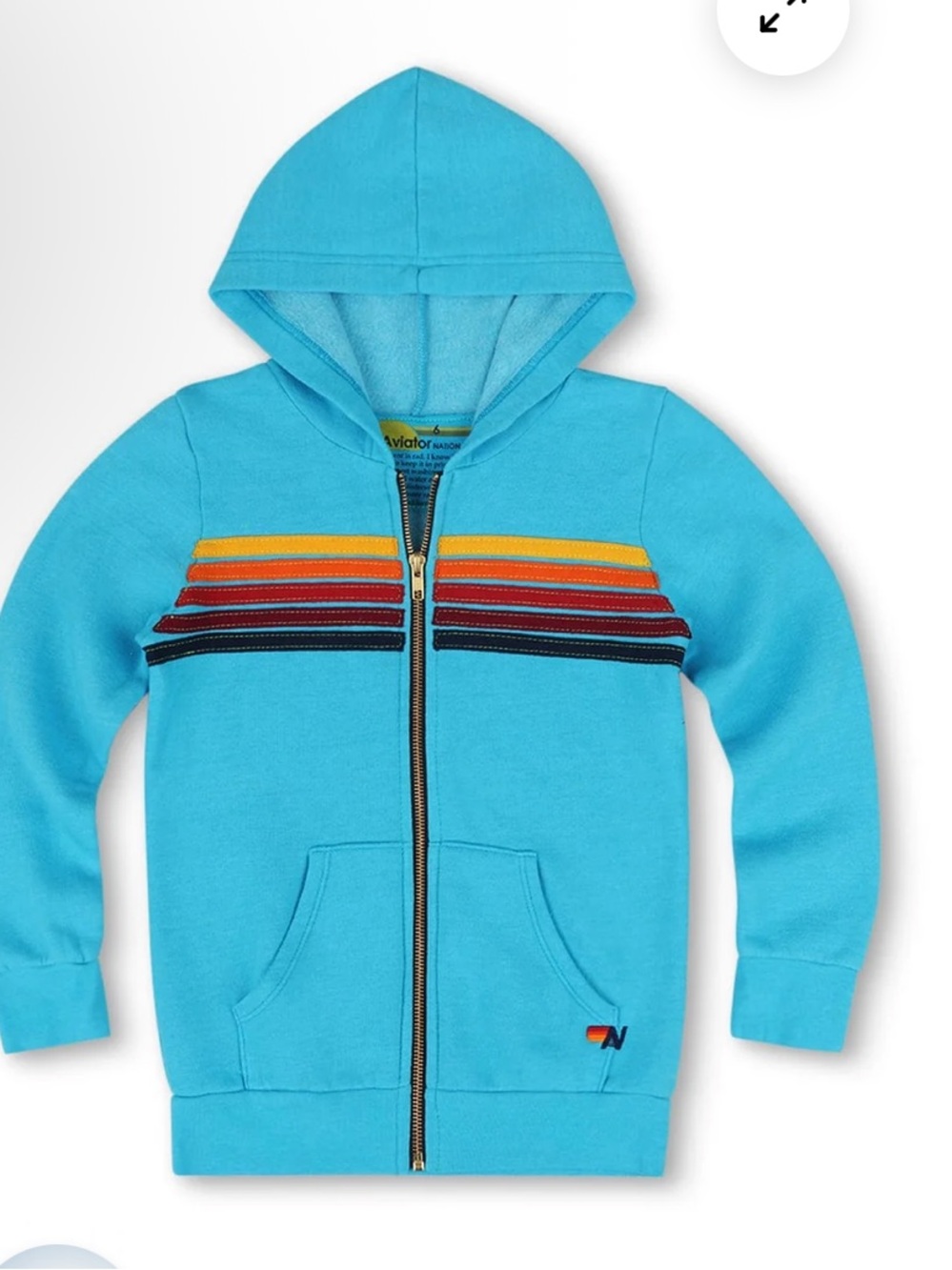 Aviator Nation Youth Turquoise Zip Hoodie with Rainbow Stripes